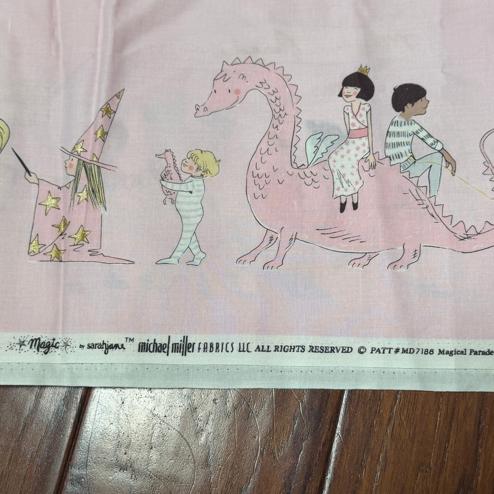 Michael Miller Magic Parade Fabric Sarah Jane Pink 2 Yards 44" Whimsical Fantasy